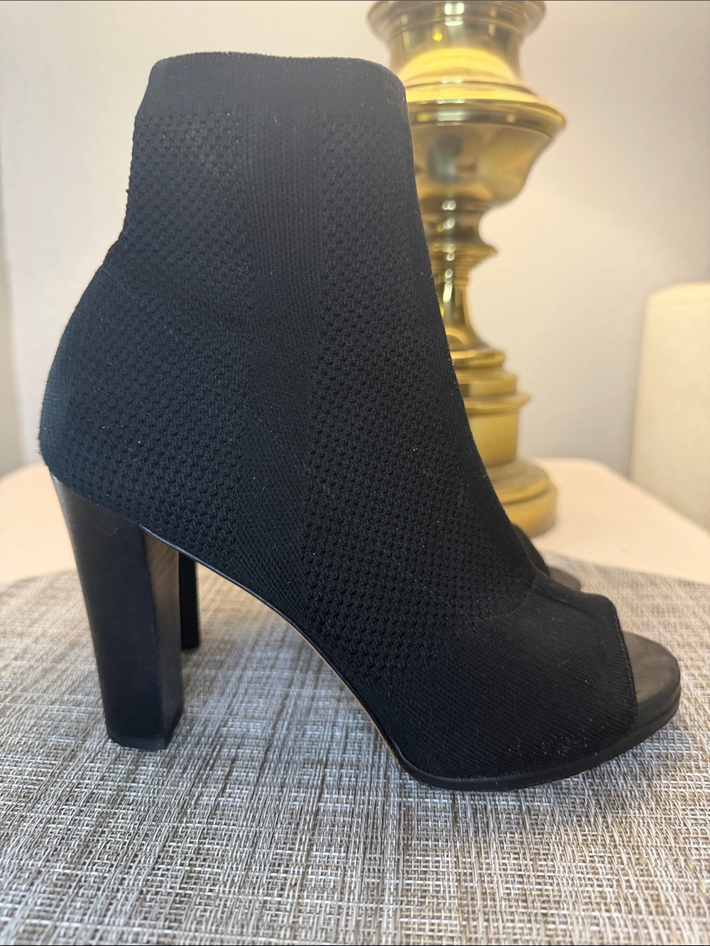Via Spiga Black Sock Peep-Toe Heeled Boots - Picture 3 of 7